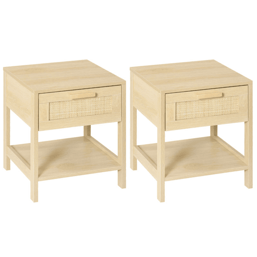 HOMCOM Conjunto de 2 Mesas de Cabeceira Mesas de Cabeceira com Gaveta de Vime e Prateleira Inferior Capacidade 40 kg para Quarto Sala 40x40x48 cm Natural HOMCOM Conjunto de 2 Mesas de Cabeceira Mesas de Cabeceira com Gaveta de Vime e Prateleira Inferior Capacidade 40 kg para Quarto Sala 40x40x48 cm Natural