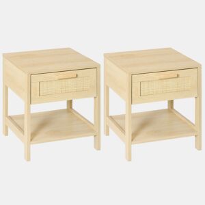 HOMCOM Conjunto de 2 Mesas de Cabeceira Mesas de Cabeceira com Gaveta de Vime e Prateleira Inferior Capacidade 40 kg para Quarto Sala 40x40x48 cm Natural