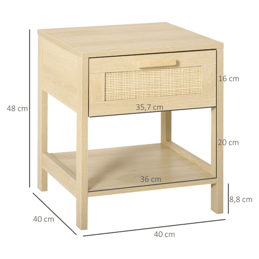 HOMCOM Conjunto de 2 Mesas de Cabeceira Mesas de Cabeceira com Gaveta de Vime e Prateleira Inferior Capacidade 40 kg para Quarto Sala 40x40x48 cm Natural HOMCOM Conjunto de 2 Mesas de Cabeceira Mesas de Cabeceira com Gaveta de Vime e Prateleira Inferior Capacidade 40 kg para Quarto Sala 40x40x48 cm Natural