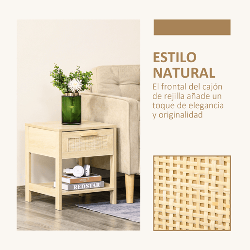 HOMCOM Conjunto de 2 Mesas de Cabeceira Mesas de Cabeceira com Gaveta de Vime e Prateleira Inferior Capacidade 40 kg para Quarto Sala 40x40x48 cm Natural HOMCOM Conjunto de 2 Mesas de Cabeceira Mesas de Cabeceira com Gaveta de Vime e Prateleira Inferior Capacidade 40 kg para Quarto Sala 40x40x48 cm Natural
