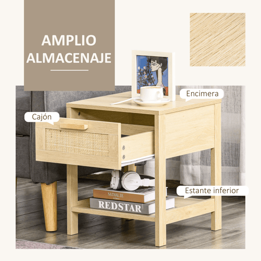 HOMCOM Conjunto de 2 Mesas de Cabeceira Mesas de Cabeceira com Gaveta de Vime e Prateleira Inferior Capacidade 40 kg para Quarto Sala 40x40x48 cm Natural HOMCOM Conjunto de 2 Mesas de Cabeceira Mesas de Cabeceira com Gaveta de Vime e Prateleira Inferior Capacidade 40 kg para Quarto Sala 40x40x48 cm Natural