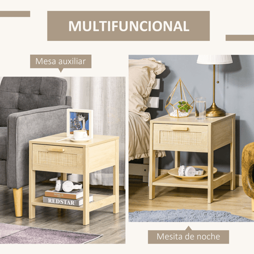 HOMCOM Conjunto de 2 Mesas de Cabeceira Mesas de Cabeceira com Gaveta de Vime e Prateleira Inferior Capacidade 40 kg para Quarto Sala 40x40x48 cm Natural HOMCOM Conjunto de 2 Mesas de Cabeceira Mesas de Cabeceira com Gaveta de Vime e Prateleira Inferior Capacidade 40 kg para Quarto Sala 40x40x48 cm Natural
