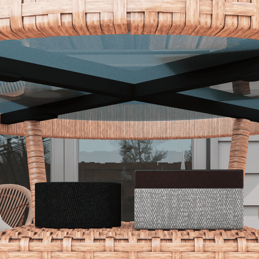 Outsunny Mesa de Vime Redonda Ø80x75 cm Mesa de Jardim com Prateleira Pés Ajustáveis Tampo de Vidro e Estrutura de Aço para Terraço e Pátio Natural