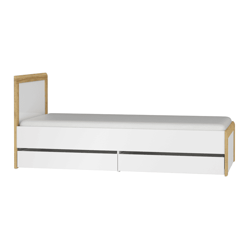 Cama 90x200 gavetas incluídas Teo Branco e Madeira