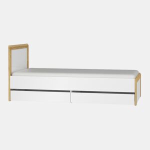 Cama 90x200 gavetas incluídas Teo Branco e Madeira