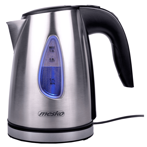Mesko MS1351 Jarro Eléctrico 1,0 L, Chaleira Eléctrica, Aço Inoxidável sem BPA, Sem Fios, 1630, Prata