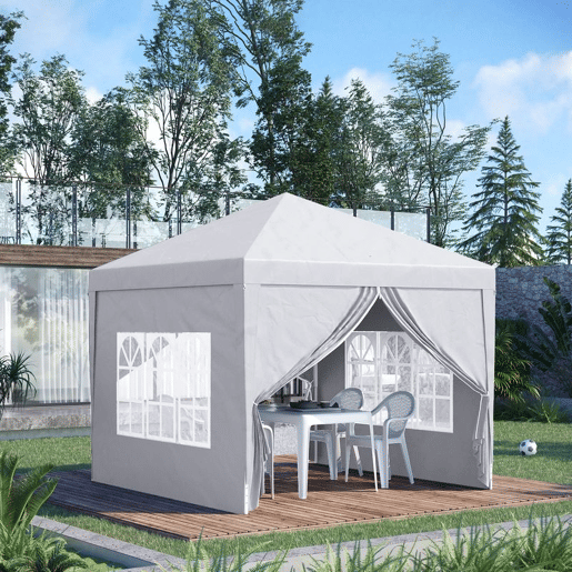 Outsunny Conjunto de Tenda Inclui 1 Tenda Dobrável 3x3 m Impermeável com 4 Paredes Removíveis e 2 Paredes Laterais 3x2 m para Tenda de 3x3 m ou 3x6 m Branco