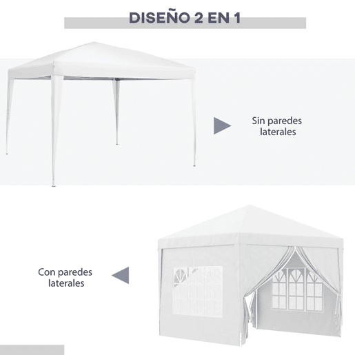 Outsunny Conjunto de Tenda Inclui 1 Tenda Dobrável 3x3 m Impermeável com 4 Paredes Removíveis e 2 Paredes Laterais 3x2 m para Tenda de 3x3 m ou 3x6 m Branco