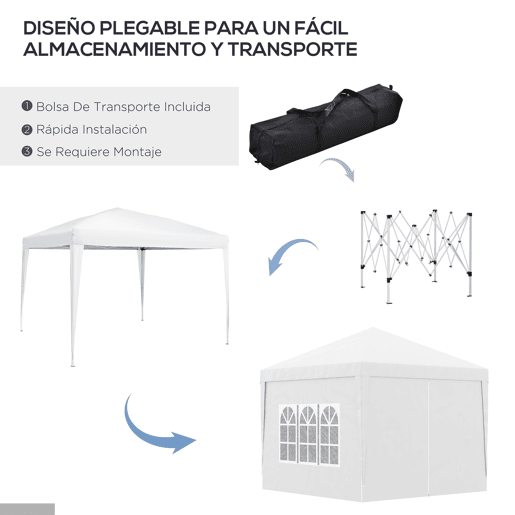Outsunny Conjunto de Tenda Inclui 1 Tenda Dobrável 3x3 m Impermeável com 4 Paredes Removíveis e 2 Paredes Laterais 3x2 m para Tenda de 3x3 m ou 3x6 m Branco