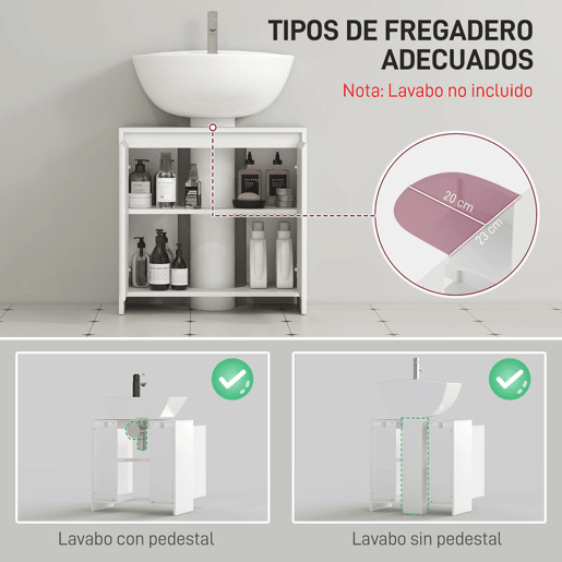 HOMCOM Móvel para Lavatório Pousar Móvel para Lavatório Moderno com Prateleira Anti-Tombo Carga 40 kg 60x30x60 cm Branco