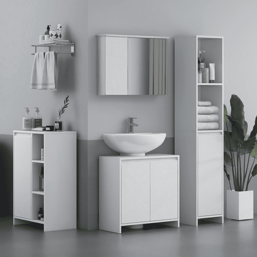 HOMCOM Móvel Auxiliar de Casa de Banho Armário Casa de Banho com Prateleiras Abertas Porta e Prateleira Ajustável para Sala de Estar Dormitório 53x30x80 cm Branco