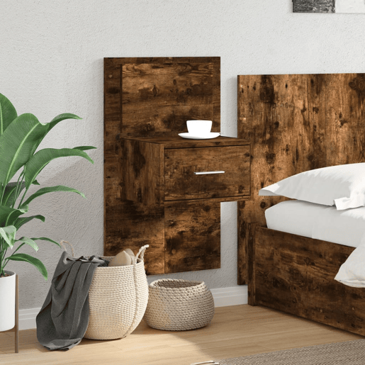 vidaXL Mesa de cabeceira de parede com luzes LED carvalho fumado