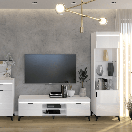 Meuble TV 2 portes 157 cm LED inclus Ruben Blanc