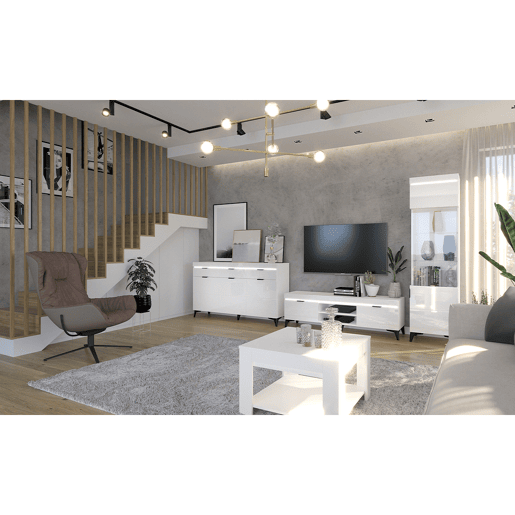 Meuble TV 2 portes 157 cm LED inclus Ruben Blanc