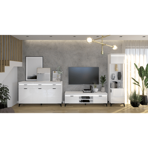 Meuble TV 2 portes 157 cm LED inclus Ruben Blanc