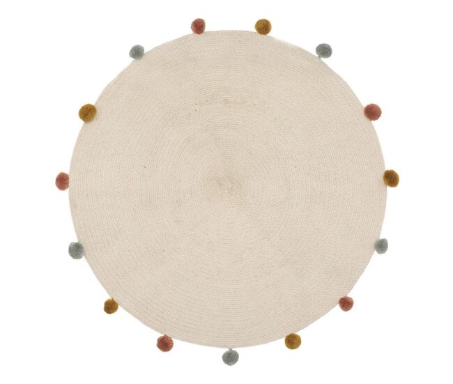 Alfombra pompon algodón beige 90x90cm
