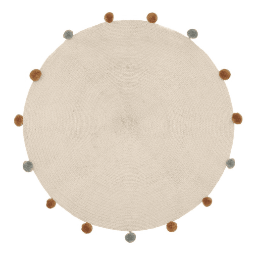 Tapete de pompons de algodão bege 90x90cm Tapete de pompons de algodão bege 90x90cm