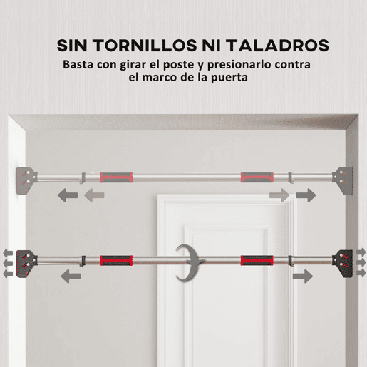 SPORTNOW Barra de Elevação para Porta Barra para Fazer Elevações Ajustável de 95 cm a 123 cm Carga 200 kg para Exercícios e Treino em Casa Ginásio Vermelho e Preto