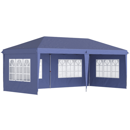Outsunny Conjunto de Tenda Inclui 1 Tenda Dobrável 6x3 m Impermeável com 4 Laterais Removíveis e 2 Paredes Laterais 3x2 m para Tenda 3x3 m ou 3x6 m Azul