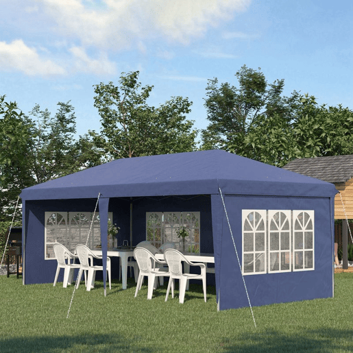 Outsunny Conjunto de Tenda Inclui 1 Tenda Dobrável 6x3 m Impermeável com 4 Laterais Removíveis e 2 Paredes Laterais 3x2 m para Tenda 3x3 m ou 3x6 m Azul