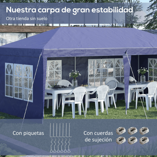 Outsunny Conjunto de Tenda Inclui 1 Tenda Dobrável 6x3 m Impermeável com 4 Laterais Removíveis e 2 Paredes Laterais 3x2 m para Tenda 3x3 m ou 3x6 m Azul