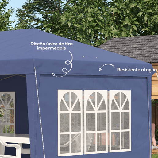 Outsunny Conjunto de Tenda Inclui 1 Tenda Dobrável 6x3 m Impermeável com 4 Laterais Removíveis e 2 Paredes Laterais 3x2 m para Tenda 3x3 m ou 3x6 m Azul