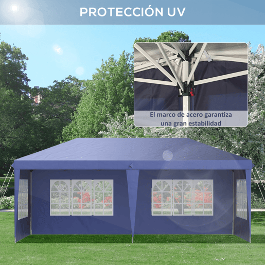 Outsunny Conjunto de Tenda Inclui 1 Tenda Dobrável 6x3 m Impermeável com 4 Laterais Removíveis e 2 Paredes Laterais 3x2 m para Tenda 3x3 m ou 3x6 m Azul