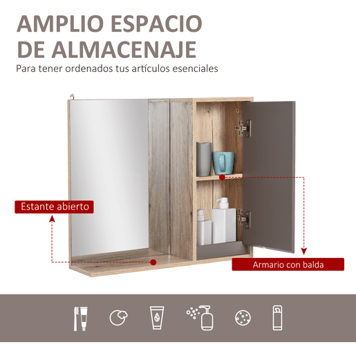 HOMCOM Conjunto de Casa de Banho Inclui 1 Móvel para Lavatório 1 Armário de Casa de Banho com Espelho e 1 Coluna de Casa de banho com Prateleira Ajustável Carvalho e Cinza