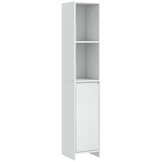 HOMCOM Coluna Casa de Banho Armário Alto Casa de Banho com Porta 2 Prateleiras Abertas Anti-Tombo Estilo Moderno 30x30x160 cm Branco