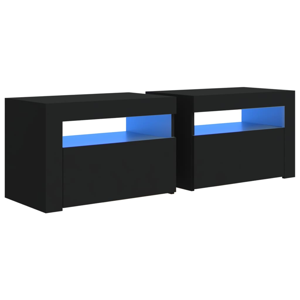 Vidaxl mesitas de noche con luces led 2 uds negro 60x35x40 cm