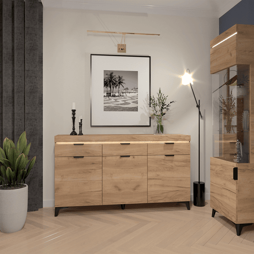Buffet 3 portes 3 tiroirs LED inclus Ruben Bois