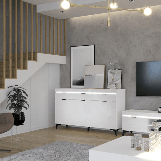 Buffet 3 portes 3 tiroirs LED inclus Ruben Blanc