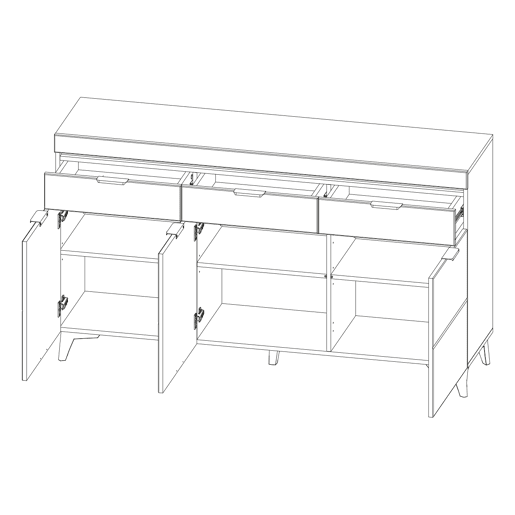 Buffet 3 portes 3 tiroirs LED inclus Ruben Blanc