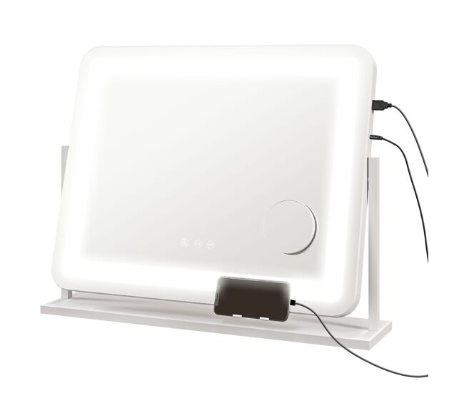 Homcom espejo maquillaje con luz espejo tocador giratorio 58x46 cm con 3 modos de iluminación ajustables interruptor táctil aumento y puerto usb blanco