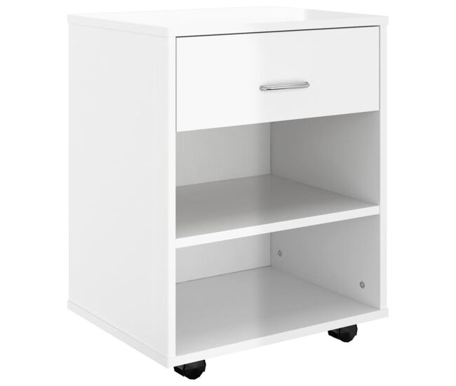 Vidaxl armario ruedas madera contrachapada blanco brillante 46x36x59cm
