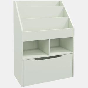 HOMCOM Estante de Madeira para Brinquedos com 3 Compartimentos 2 Prateleiras e Gaveta Móvel com 4 Rodas Estante para Livros Infantil para Dormitório Infantil Sala de Jogos 60x29,9x90 cm Verde