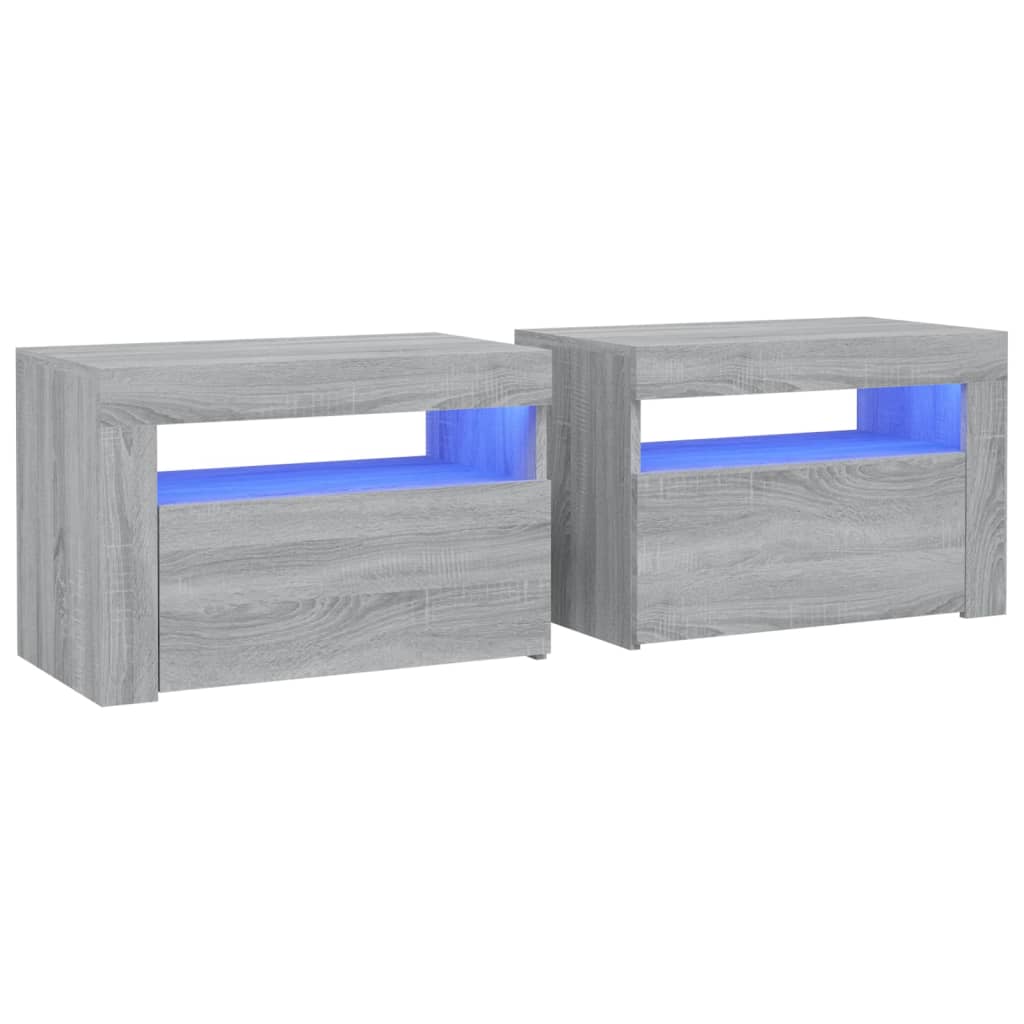 Vidaxl mesitas de noche con led 2 unidades gris sonoma 60x35x40 cm