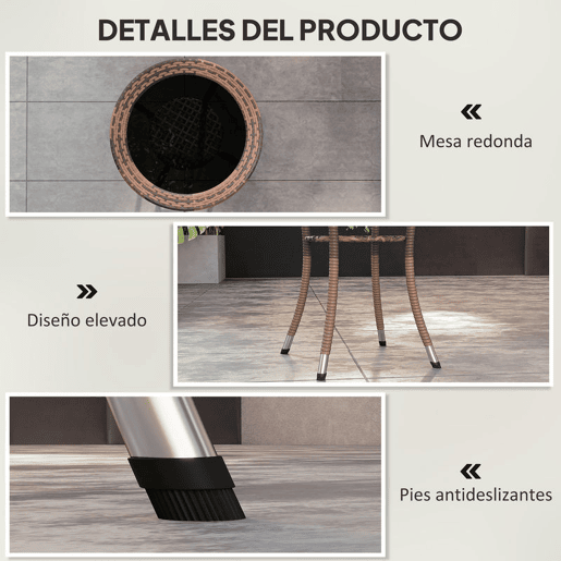 Outsunny Mesa de Vime Redonda Ø64x71 cm Mesa de Jardim com Estante Estrutura de Aço e Tampo de Vidro Suporta 50 kg para Terraço Pátio Castanho