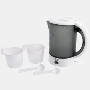 Adler AD1268 Chaleira Elétrica de Viagem 0,6 L Sem BPA, Desligamento Automático, Resistência de Aço Inox, 900, Cinza branco
