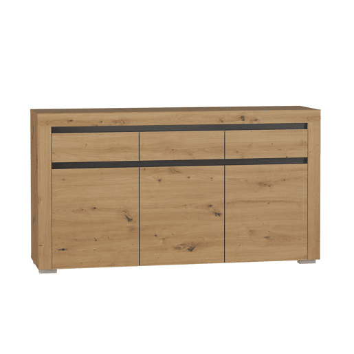 Aparador 3 portas 3 gavetas LED incluída Kasla Madeira e Antracite