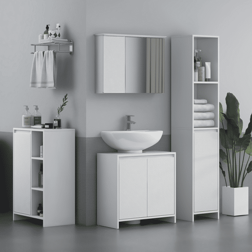 HOMCOM Armário Casa de Banho com Espelho Armário com Espelho para Casa de Banho com Prateleira Ajustável Móvel Casa de Banho Estilo Moderno 65x15x49 cm Branco