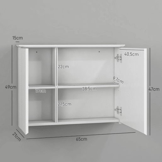 HOMCOM Armário Casa de Banho com Espelho Armário com Espelho para Casa de Banho com Prateleira Ajustável Móvel Casa de Banho Estilo Moderno 65x15x49 cm Branco
