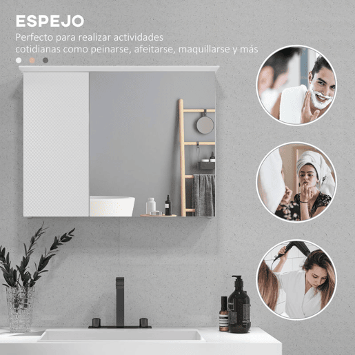 HOMCOM Armário Casa de Banho com Espelho Armário com Espelho para Casa de Banho com Prateleira Ajustável Móvel Casa de Banho Estilo Moderno 65x15x49 cm Branco