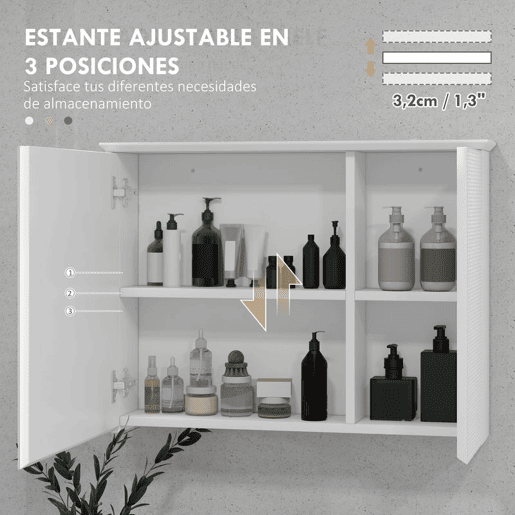 HOMCOM Armário Casa de Banho com Espelho Armário com Espelho para Casa de Banho com Prateleira Ajustável Móvel Casa de Banho Estilo Moderno 65x15x49 cm Branco