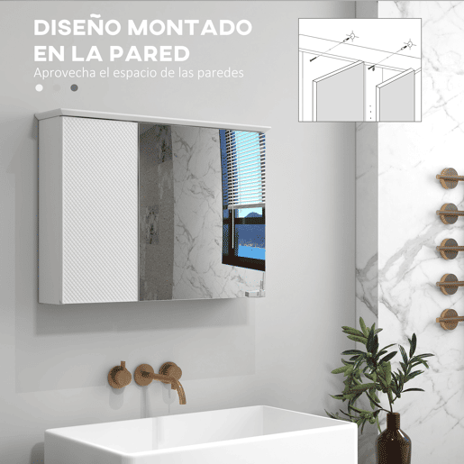 HOMCOM Armário Casa de Banho com Espelho Armário com Espelho para Casa de Banho com Prateleira Ajustável Móvel Casa de Banho Estilo Moderno 65x15x49 cm Branco