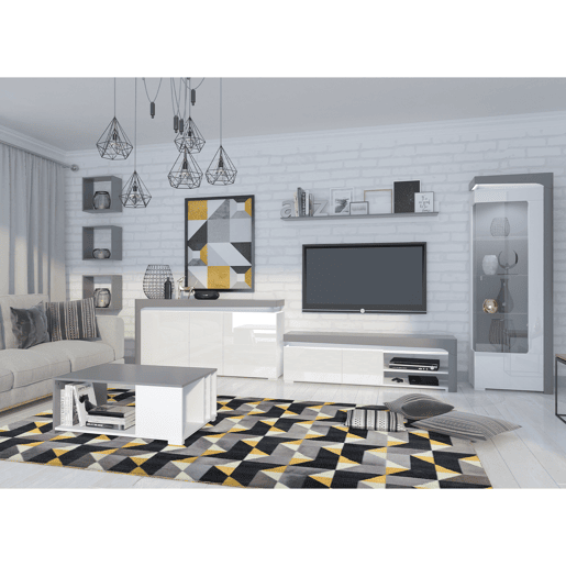 Buffet 2 portes 4 tiroirs LED inclus Teo Blanc et Gris