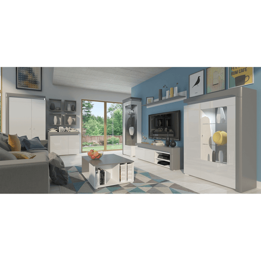 Buffet 2 portes 4 tiroirs LED inclus Teo Blanc et Gris