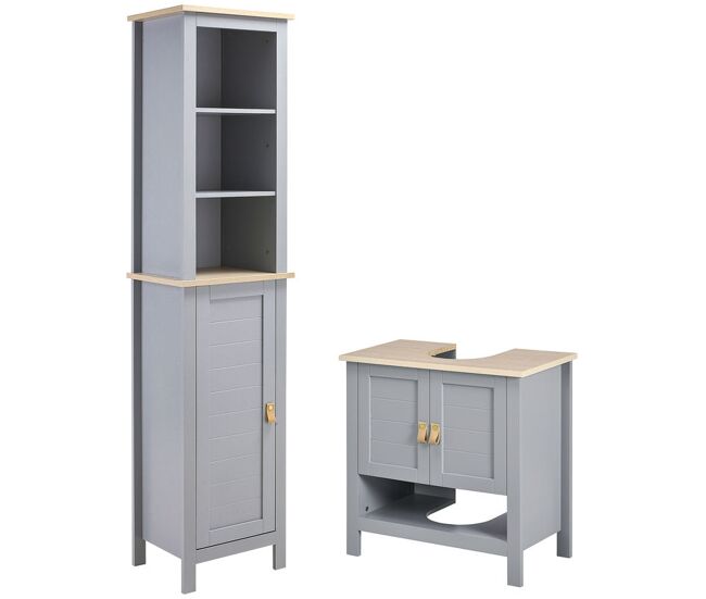 Kleankin conjunto de baño juego de columna de baño y mueble para debajo del lavabo con estante ajustable estilo moderno 39x30x168 cm 60x30x60 cm gris