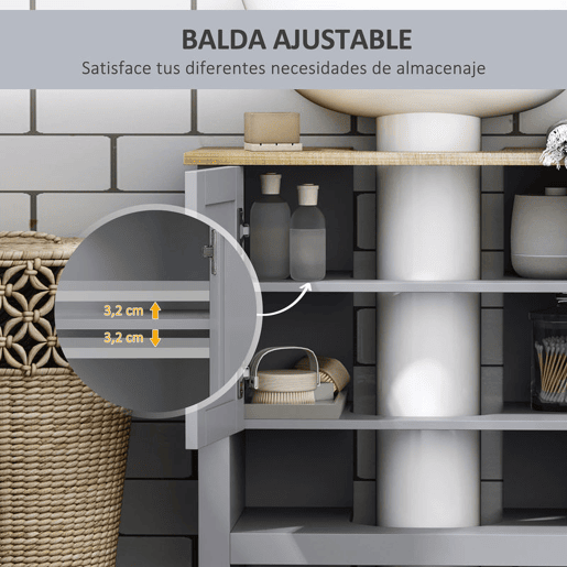 kleankin Conjunto Móveis Casa de Banho Coluna Casa de banho e Móvel para Lavatório Pousar com Prateleira Ajustável Estilo Moderno 39x30x168 cm 60x30x60 cm Cinza