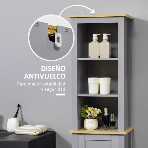 kleankin Conjunto Móveis Casa de Banho Coluna Casa de banho e Móvel para Lavatório Pousar com Prateleira Ajustável Estilo Moderno 39x30x168 cm 60x30x60 cm Cinza
